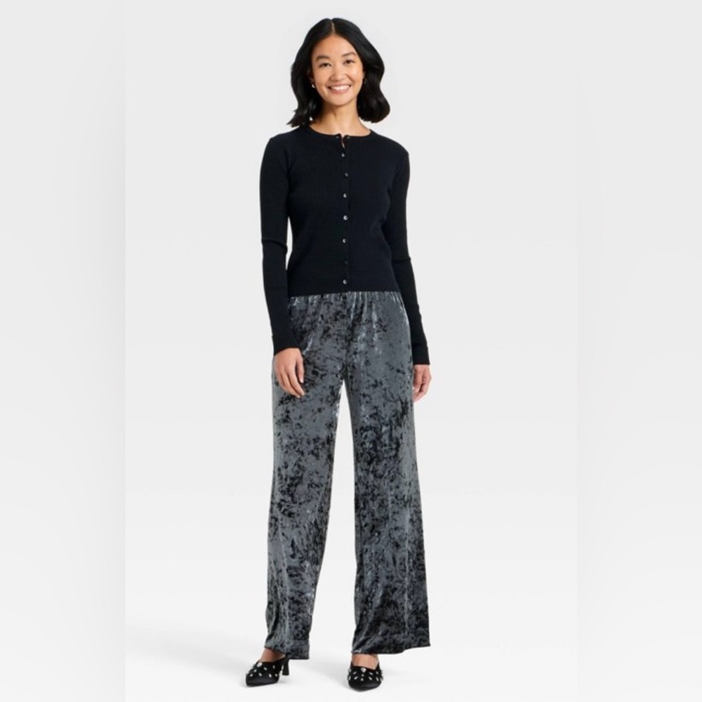 NWT Gray Crushed Velvet wide leg  Pants